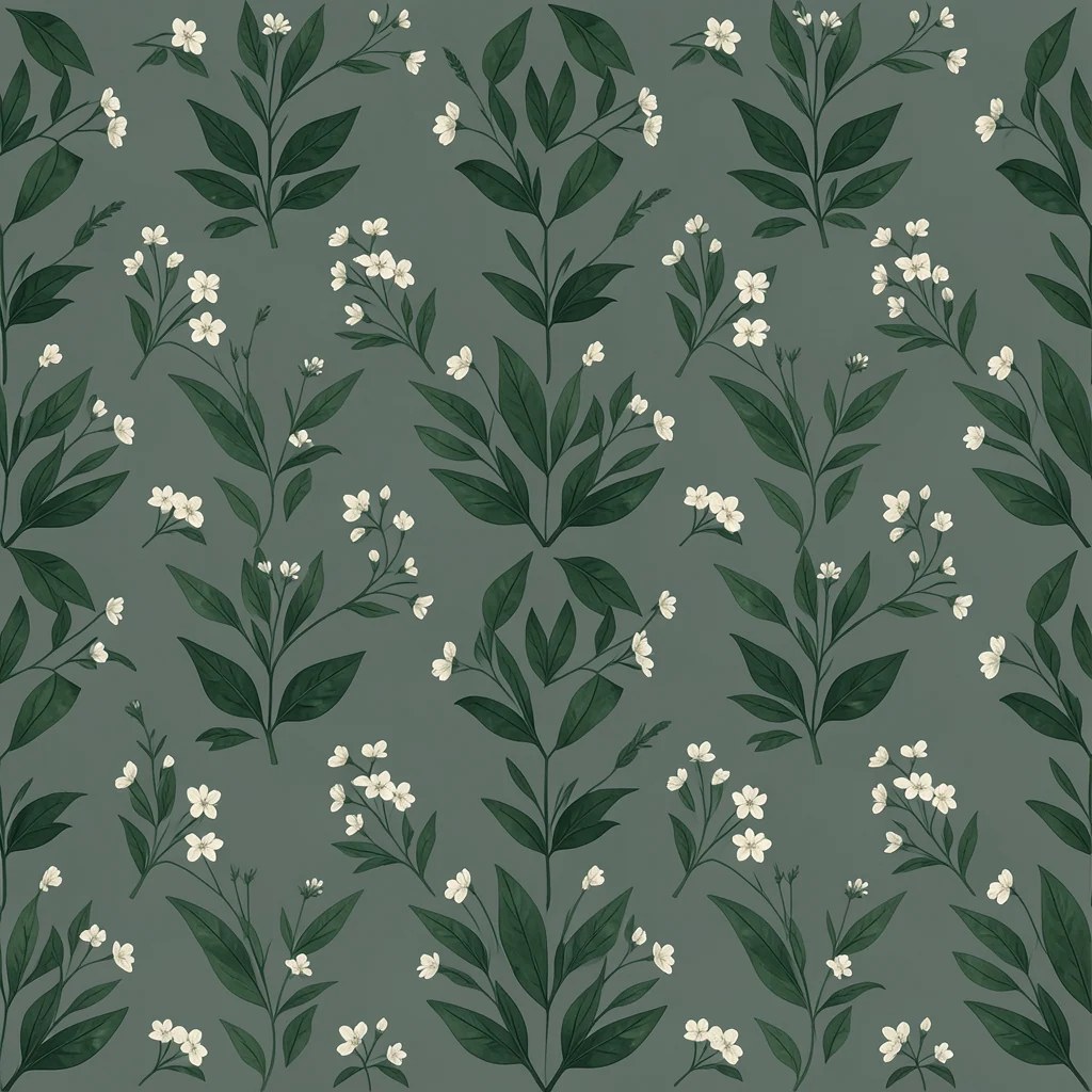 Project-generated tablecloth pattern candidate with structured vertical leaves and evenly spaced ivory flowers